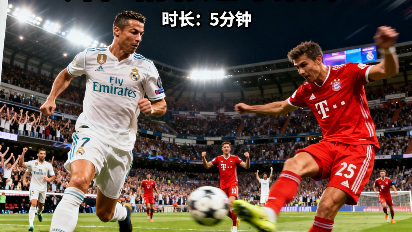 欧冠四分之一决赛皇马主场2-2拜仁，双方贡献精彩进球，集锦时长5分钟